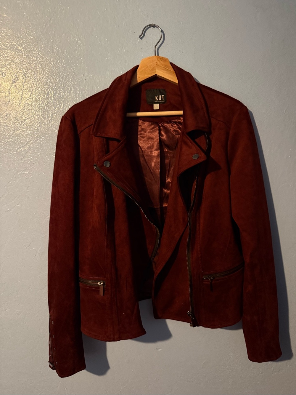 Kut from the Kloth Stunning Deep Burgundy Suede Moto Jacket